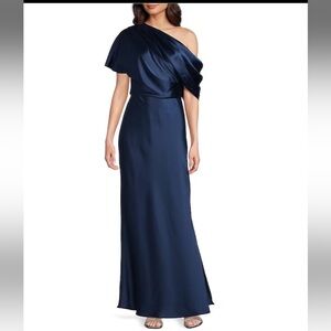 Alex Marie Brand Midnight Navy Blue One Shoulder Long Dress Size 16